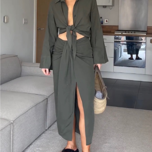 Zara Linen Blend Knotted Midi Skirt NWT - Picture 12 of 12